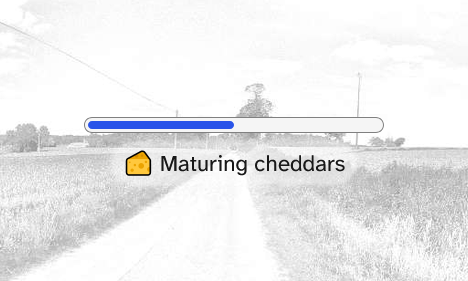 A progress bar with the caption "Maturing cheddars"